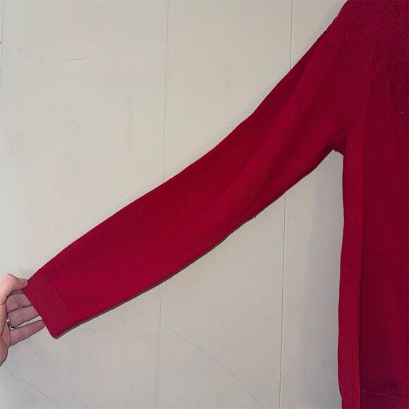 Women's Red Corton Cashmere blend Cable-Knit Sweater Fair isle monochrome Size M - Picture 4 of 6